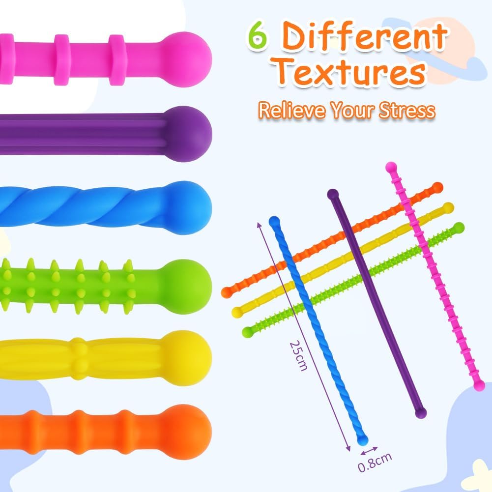 Silicone Sensory Sticks With Reversible Textures 6 Piece