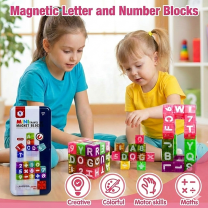 Mini Tin Travel Set Magnetic Alphabet and Number Cube 40 pieces