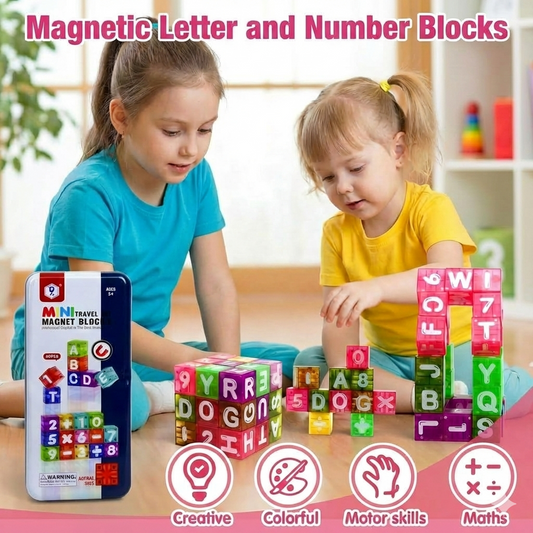 Mini Tin Travel Set Magnetic Alphabet and Number Cube 40 pieces