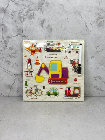 Wooden Means of Transportation Knob Puzzle with White Board