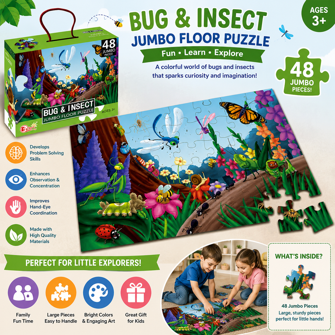 Bug and Insect Jumbo Floor Jigsaw Puzzle – 48 pieces