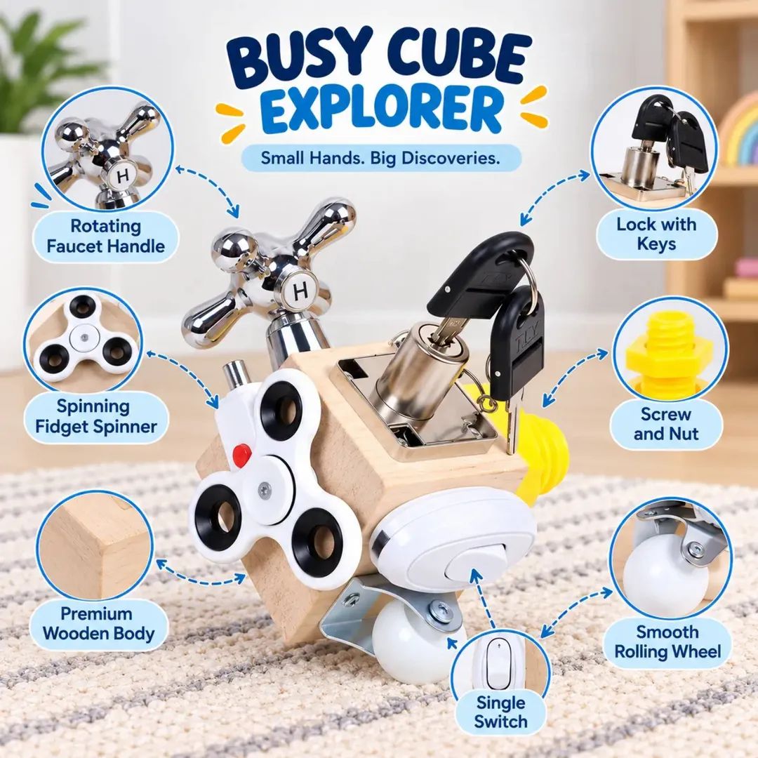 Wooden 6 in 1 Sensory Activity Interactive Busy Cube