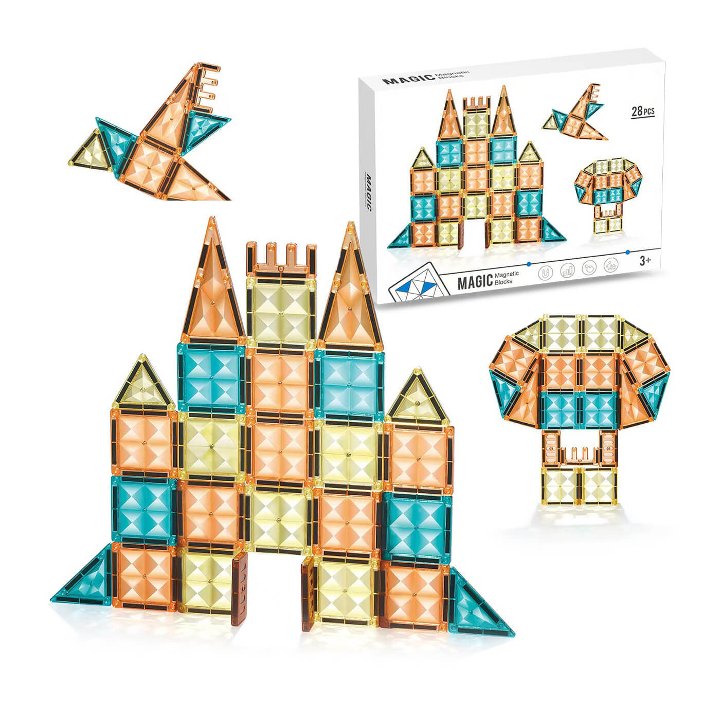 Magnetic Magic Magnetic Block Tiles For Kids (28 Pieces)