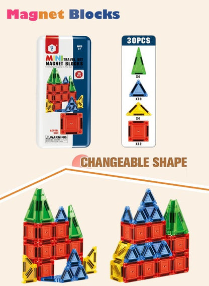 Mini Travel Magnetic Tile Blocks Set 30 Pieces