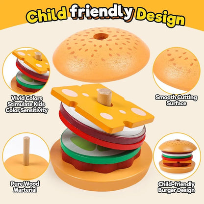 Wooden Burger Stacking and Pattern Matching Toy
