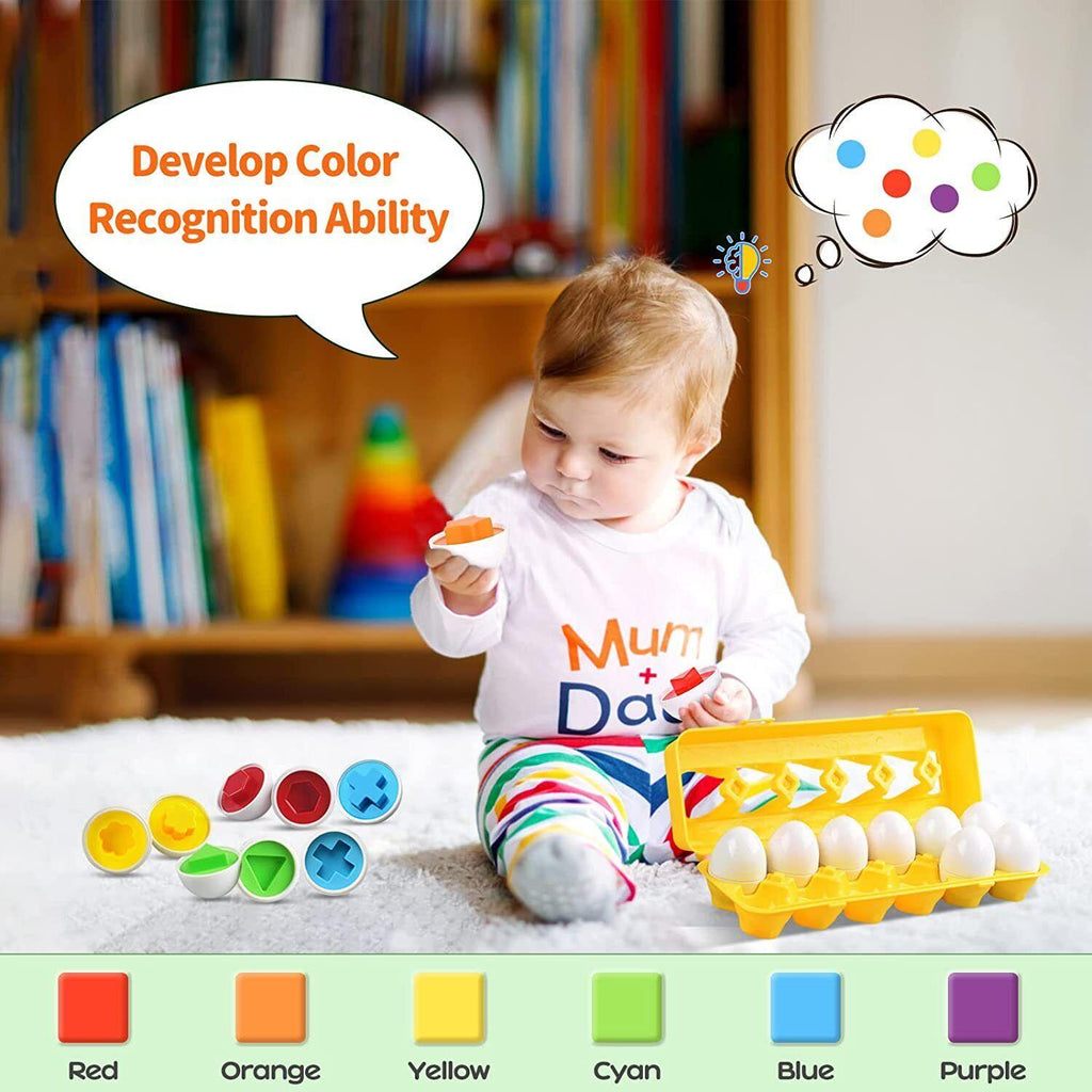 12 Pcs Montessori Kids Learning & Matching Shapes Eggs