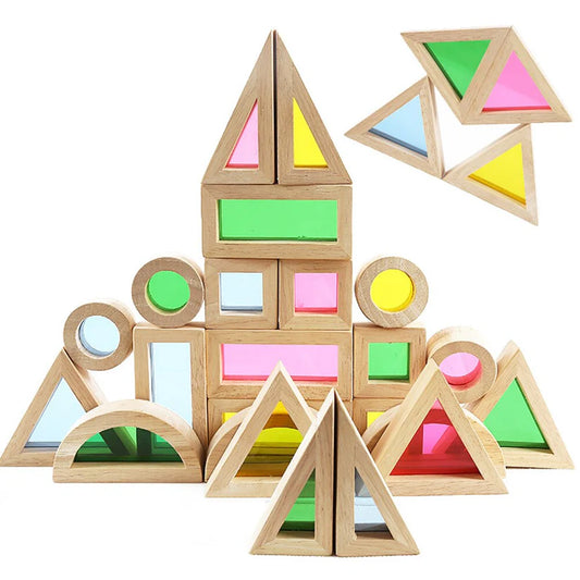 Sensory Light and Colour Wooden Acrylic Rainbow Blocks – 24pc