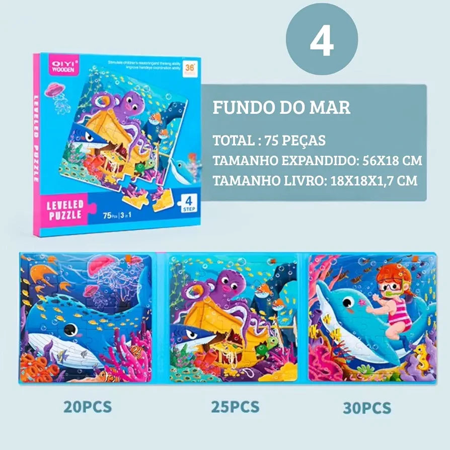 3 in 1 QIYI Wooden Level Magnetic Jigsaw Puzzle Book For Kids