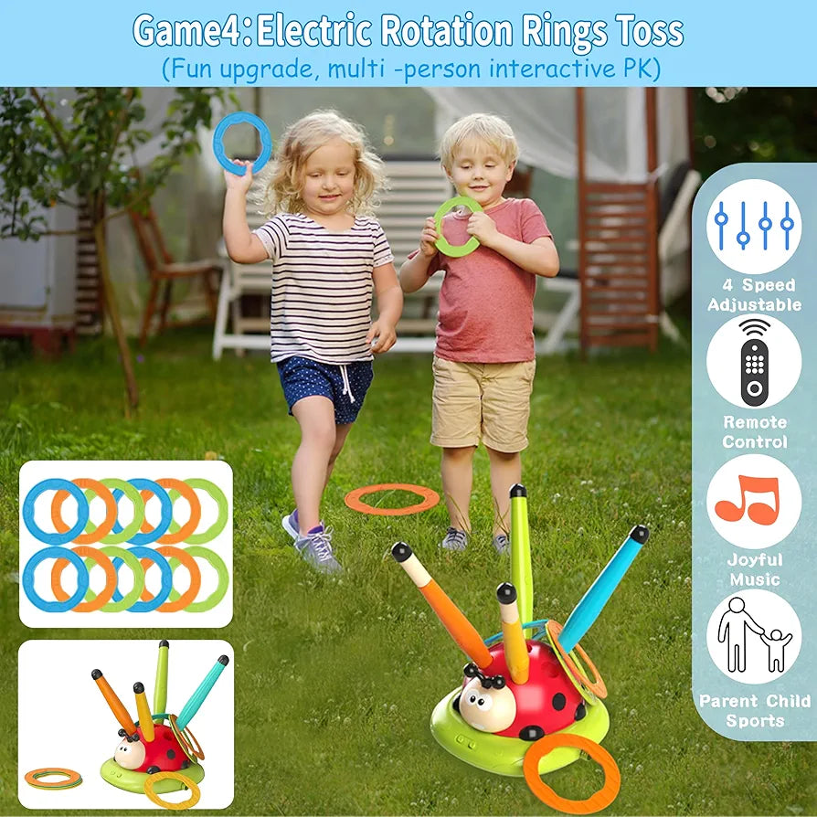 4-in-1 Musical Jump, Target Toss, Launcher & Baseball Set with Remote Control for Kids
