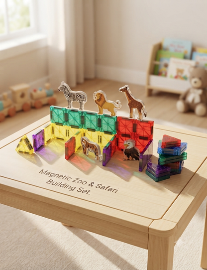 Magnetic Tiles with Forest Animals Acrylic Standee – 62 Pieces