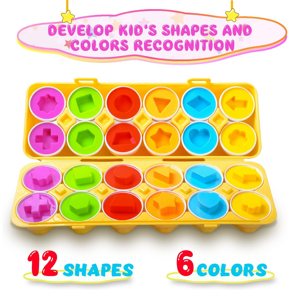 12 Pcs Montessori Kids Learning & Matching Shapes Eggs