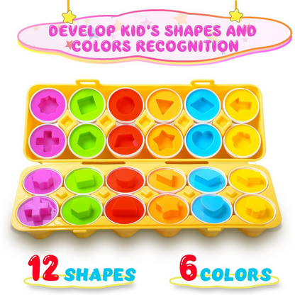 12 Pcs Montessori Kids Learning & Matching Shapes Eggs