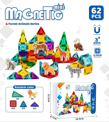 Magnetic Tiles with Forest Animals Acrylic Standee – 62 Pieces