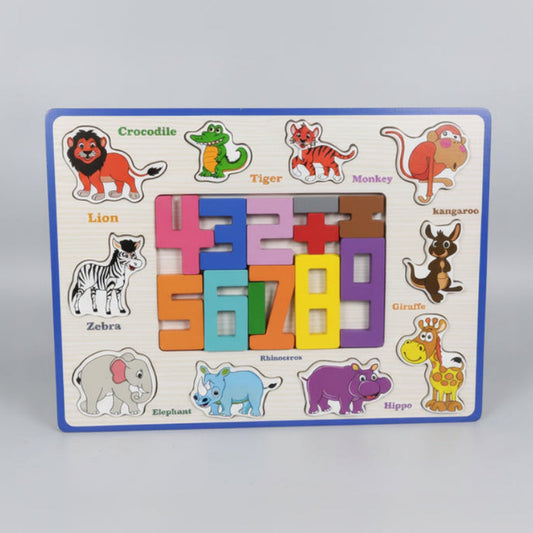 2-in-1 Number & Animals Wooden Puzzle Board