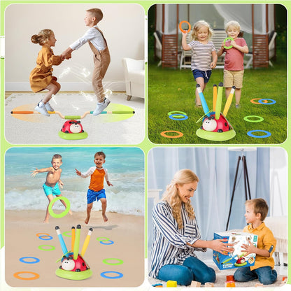 3 In 1 Musical Jump, Ring Toss Game, Stomps & Rocket Launcher for Kids