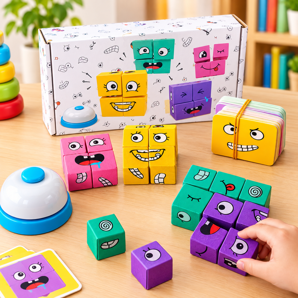 Wooden Face Changing Magic Cube Puzzle With Buzzer - 2 To 4 Players
