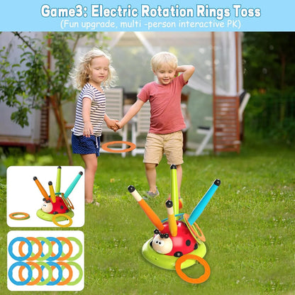 3 In 1 Musical Jump, Ring Toss Game, Stomps & Rocket Launcher for Kids