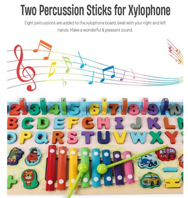 6 in 1 Wooden Alphanumeric Learning Xylophone Activity Board
