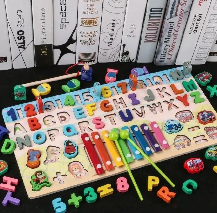 6 in 1 Wooden Alphanumeric Learning Xylophone Activity Board