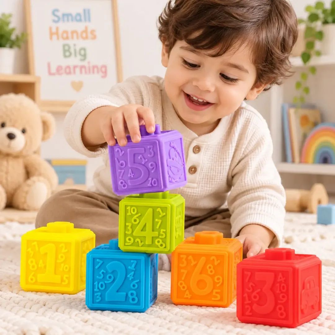 Soft Multicolor Rubber Stacking Interactive Blocks