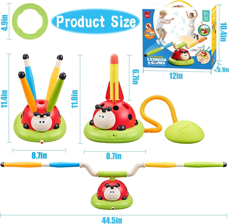 3 In 1 Musical Jump, Ring Toss Game, Stomps & Rocket Launcher for Kids