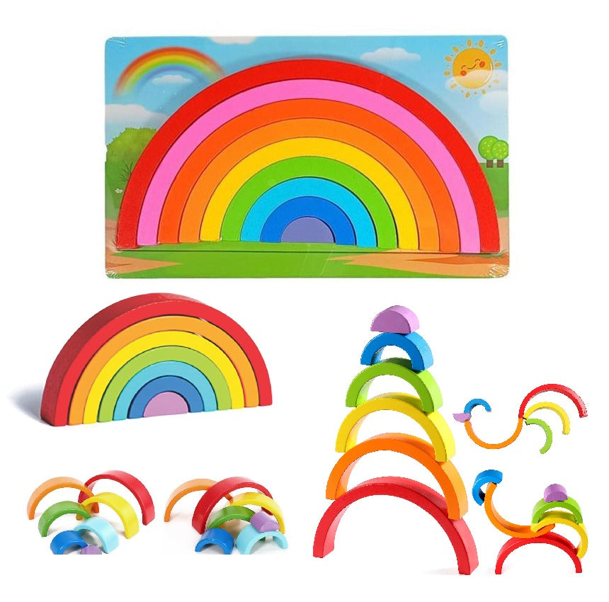 Wooden Rainbow Building Blocks with Board