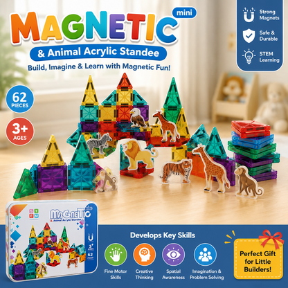 Magnetic Tiles with Forest Animals Acrylic Standee – 62 Pieces