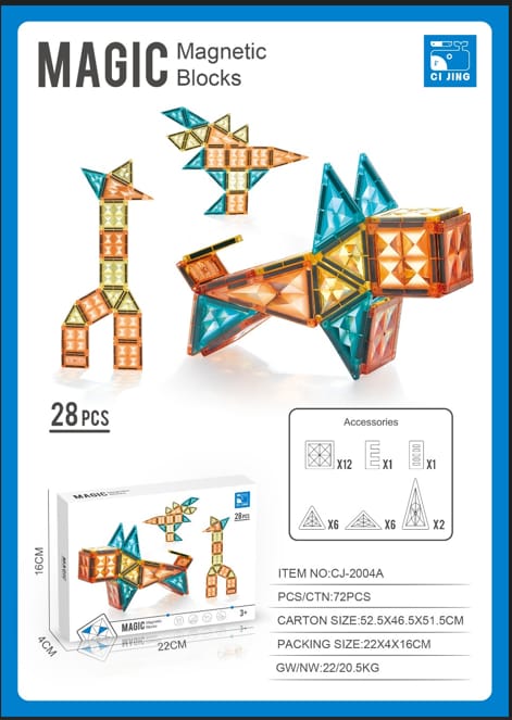 Magnetic Magic Magnetic Block Tiles For Kids (28 Pieces)