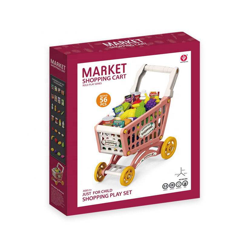 Shopping Trolley Cart Toy Pretend Play Food Accessories Grocery Cart for Kids