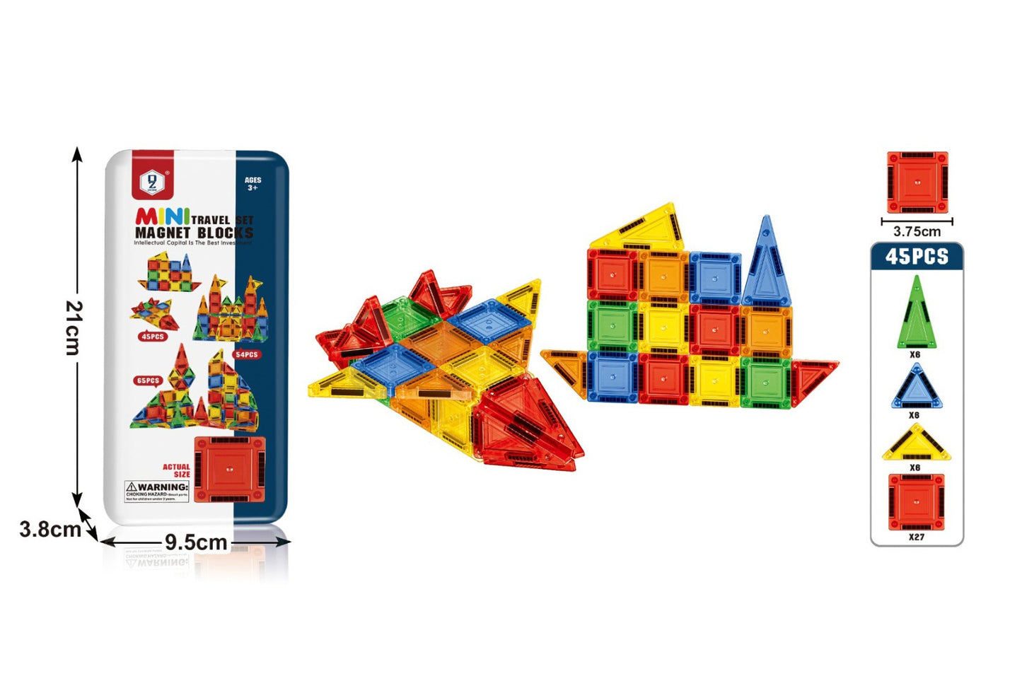 Mini Travel Magnetic Tile Blocks Set 45 Pieces