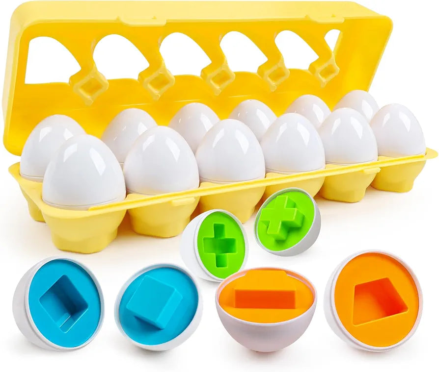 12 Pcs Montessori Kids Learning & Matching Shapes Eggs