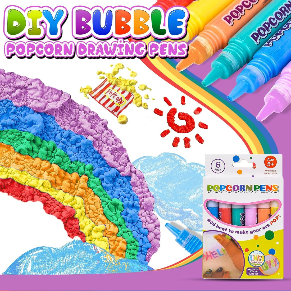 DIY 3D Art Bubble Popcorn Drawing Pens - 6 pieces