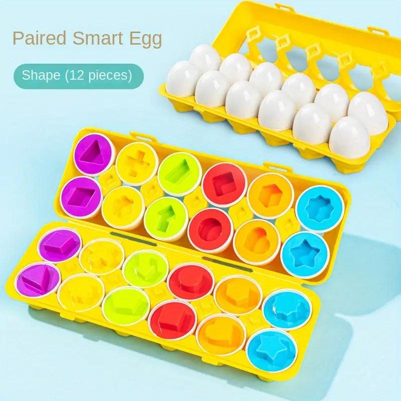 12 Pcs Montessori Kids Learning & Matching Shapes Eggs