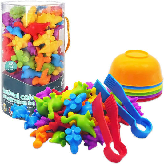 Colorful Counting Dinosaurs with Matching Cups – Sort, Count & Color Recognition Learning Toy