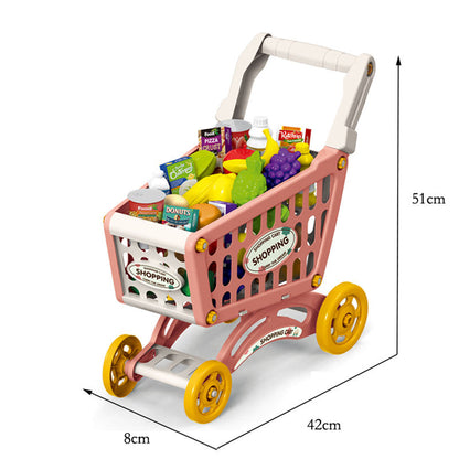 Shopping Trolley Cart Toy Pretend Play Food Accessories Grocery Cart for Kids
