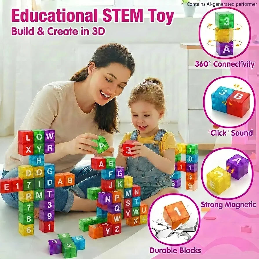 Mini Tin Travel Set Magnetic Alphabet and Number Cube 40 pieces