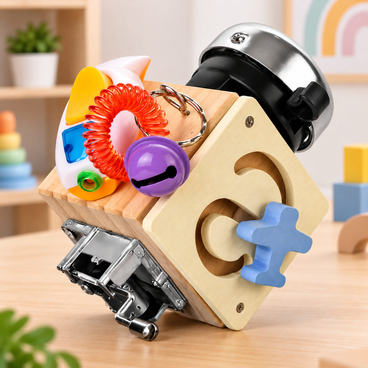 Wooden Montessori Sensory Activity Interactive Busy Cube