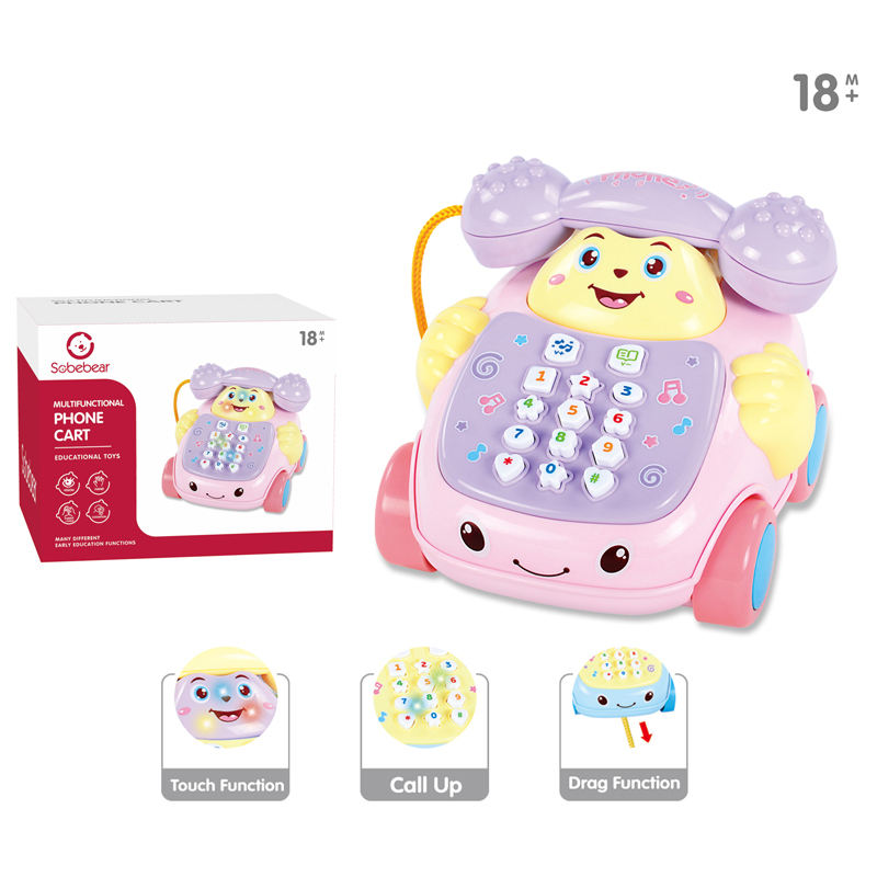 Toddlers Mini Musical Multifunctional Pull Along Telephone Car