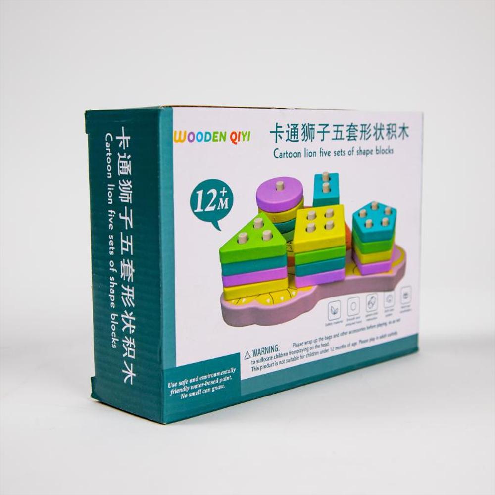 Wooden Cartoon Lion Five Sets Of Shape Blocks