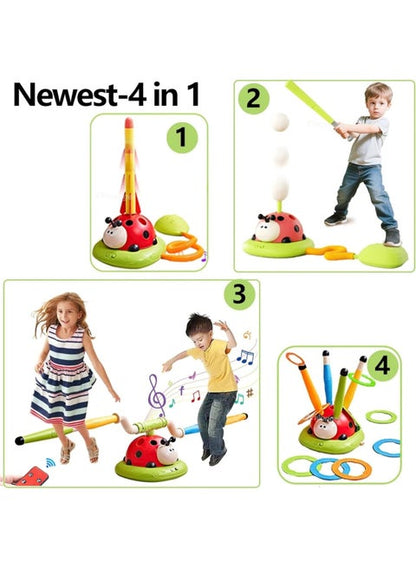 4-in-1 Musical Jump, Target Toss, Launcher & Baseball Set with Remote Control for Kids