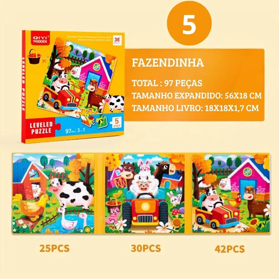 3 in 1 QIYI Wooden Level Magnetic Jigsaw Puzzle Book For Kids