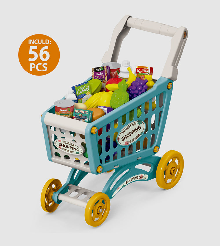 Shopping Trolley Cart Toy Pretend Play Food Accessories Grocery Cart for Kids