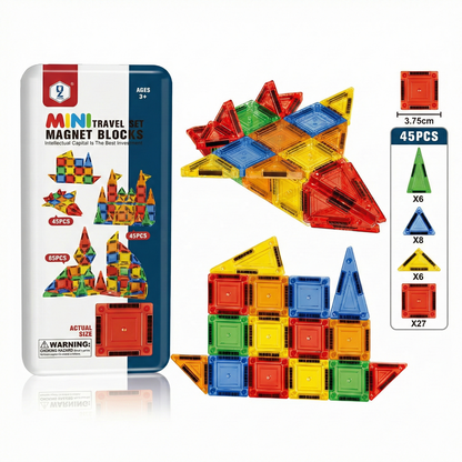 Mini Travel Magnetic Tile Blocks Set 45 Pieces